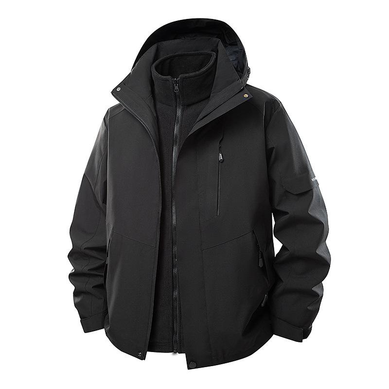 Outdoor Three-In-One Waterproof and Windproof Jacket with Color-Matching Removable Hood Jacket