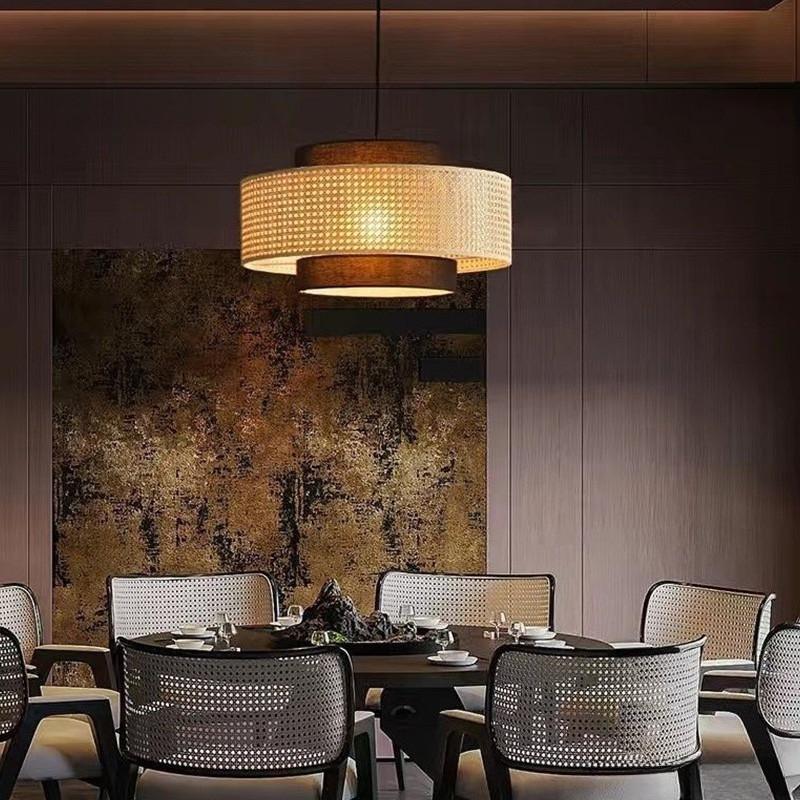 Vintage Japanese Style Pendant Light Living Room Decoration Woven Bamboo Chandelier Restaurant Kitchen LED Hanging Lamp