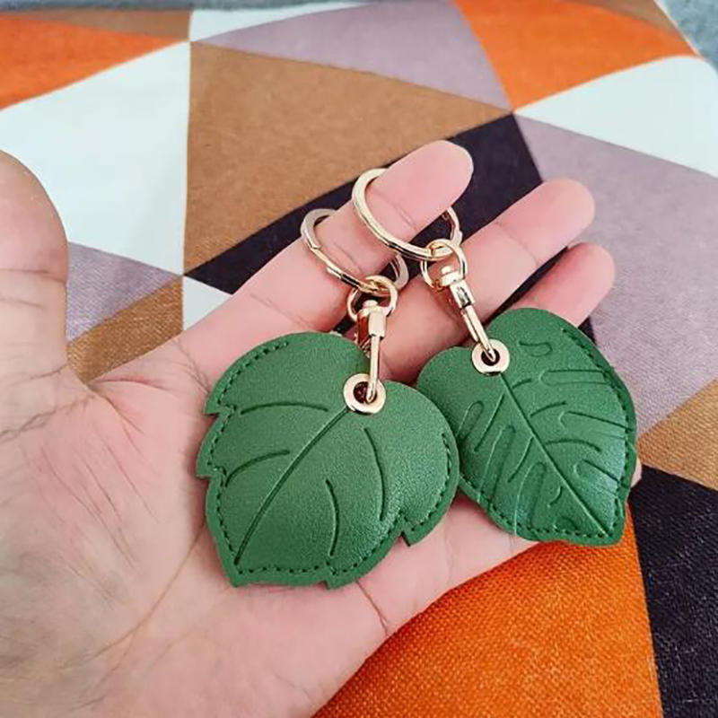 Useful PU Leather For Airtag Protective Sleeve Access Control Card Cover With Keychain Cartoon Leaf Badge Card Holders
