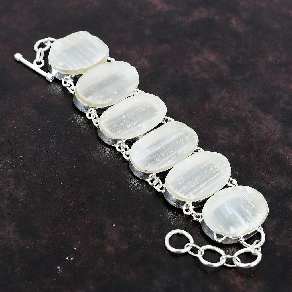 Selenit Druzy Armband 925 Sterling Silber Armband Edelstein Schmuck handgefertigt verstellbare Kette Armband Geschenk für Mädchen Heilstein Schmuck