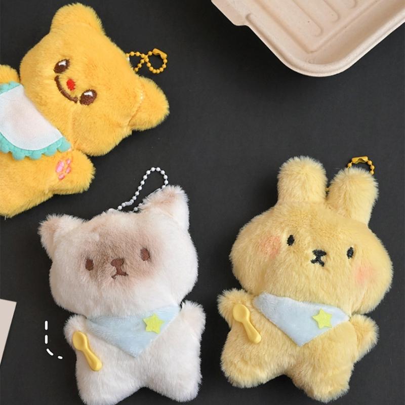 Cute Cats/Rabbit/Bear Keychain Plush Keychain Accessories for Backpacks,Bags,Purse,Phone,Car Keyring New Year Gifts