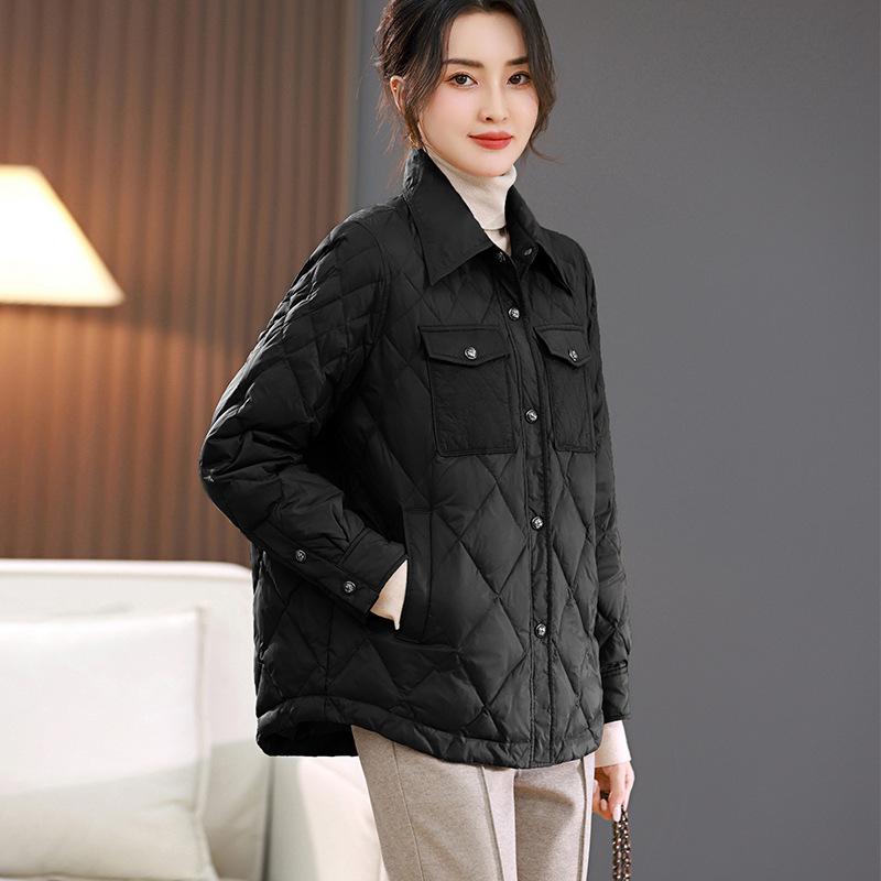 

Легкий женский пуховик, маленький рост, уменьшающий воротник рубашки New Age, повседневный и универсальный, теплая куртка на белом утином пуху 90 M