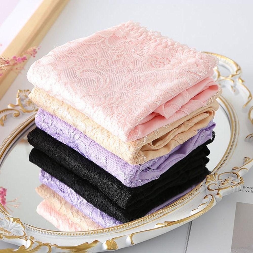 4Pcs Large Size Lace Flower Briefs Mid Waist Underwear for Women Seamless Panties Ladies