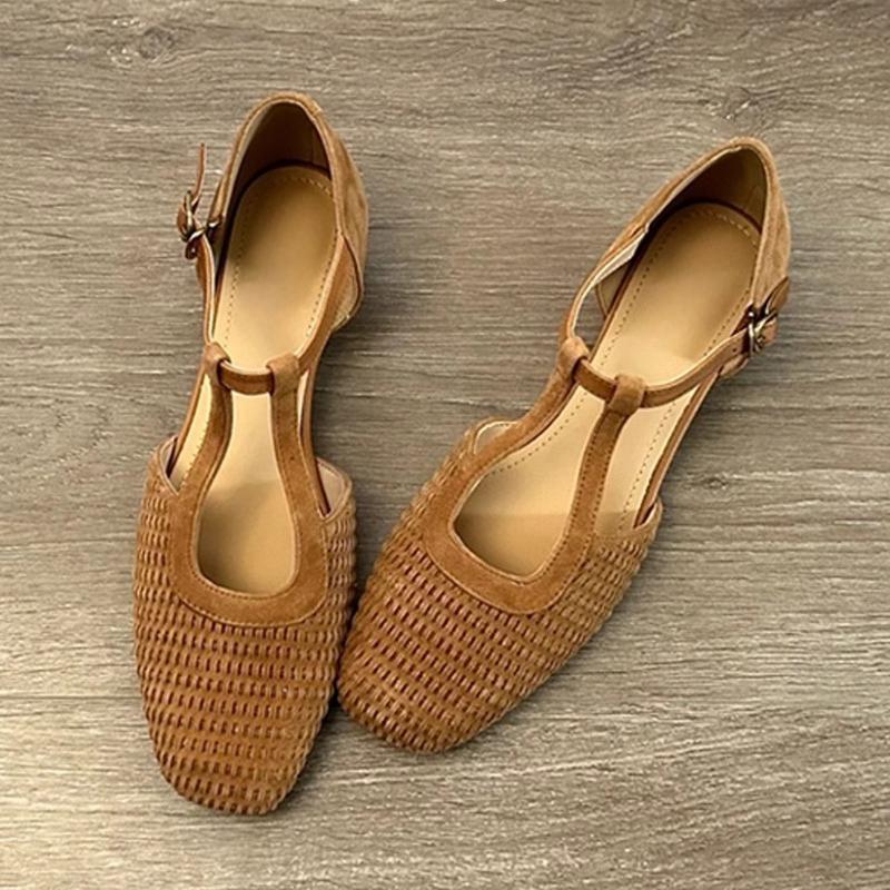 Fashion High Quality Faux Suede Flat Sandals Women Retro Woven Roman Sandals Fashion Cozy Ankle Strap Buckle Design Brand Casual Shoes