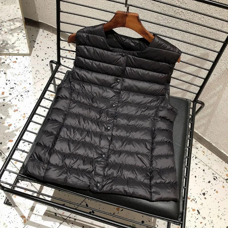 New Women Vintage Sleeveless Puffer Jacket Spring Winter Female White Duck Down Ultra Lightweight Packable Warm Down Liner Vest