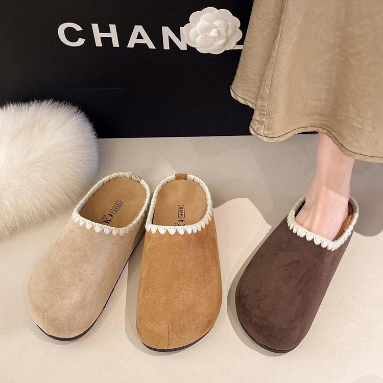 Baotou Boken shoes women's autumn 2025 new fashionable solid color platform height increase half slippers versatile casual women's shoes