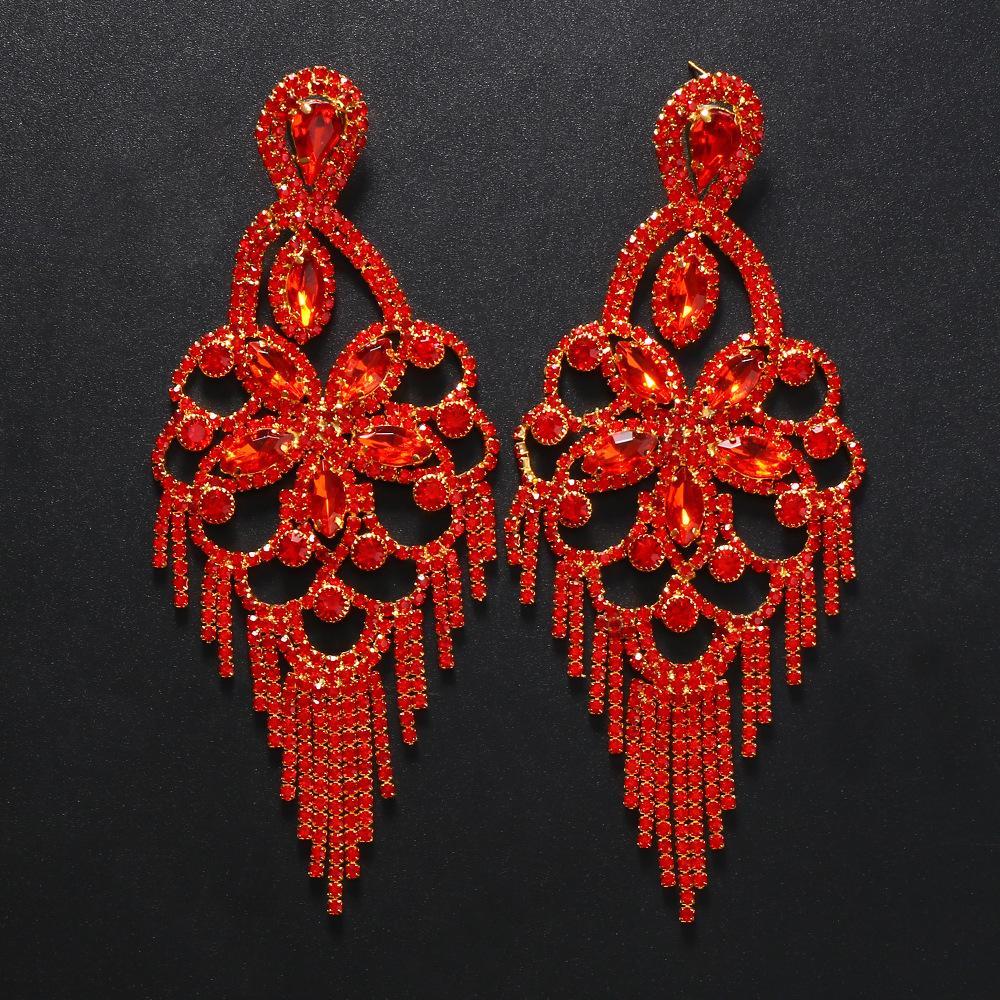 Water Drop Earrings, Exaggerated Fashion Diamond Pattern Fringed Earrings Accessories Women'S Earrings 06
