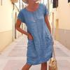 Summer Loose Solid Color Pocket Short Sleeve Crew Neck Dress for Women