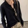 Korean Temperament Lapel Sweater Autumn Women Solid Color Long Sleeve Loose Versatile Knitted Top