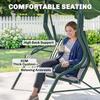 3 Seater Garden Swing Seat Chair Outdoor Bench with Adjustable Canopy and Metal Frame, Green Stripes