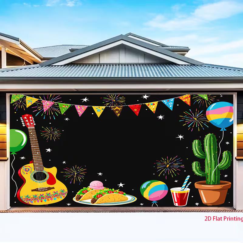 2D Fiesta Taco Guitar Backdrop, Mexican Cinco de Mayo Party Photo Booth Banner