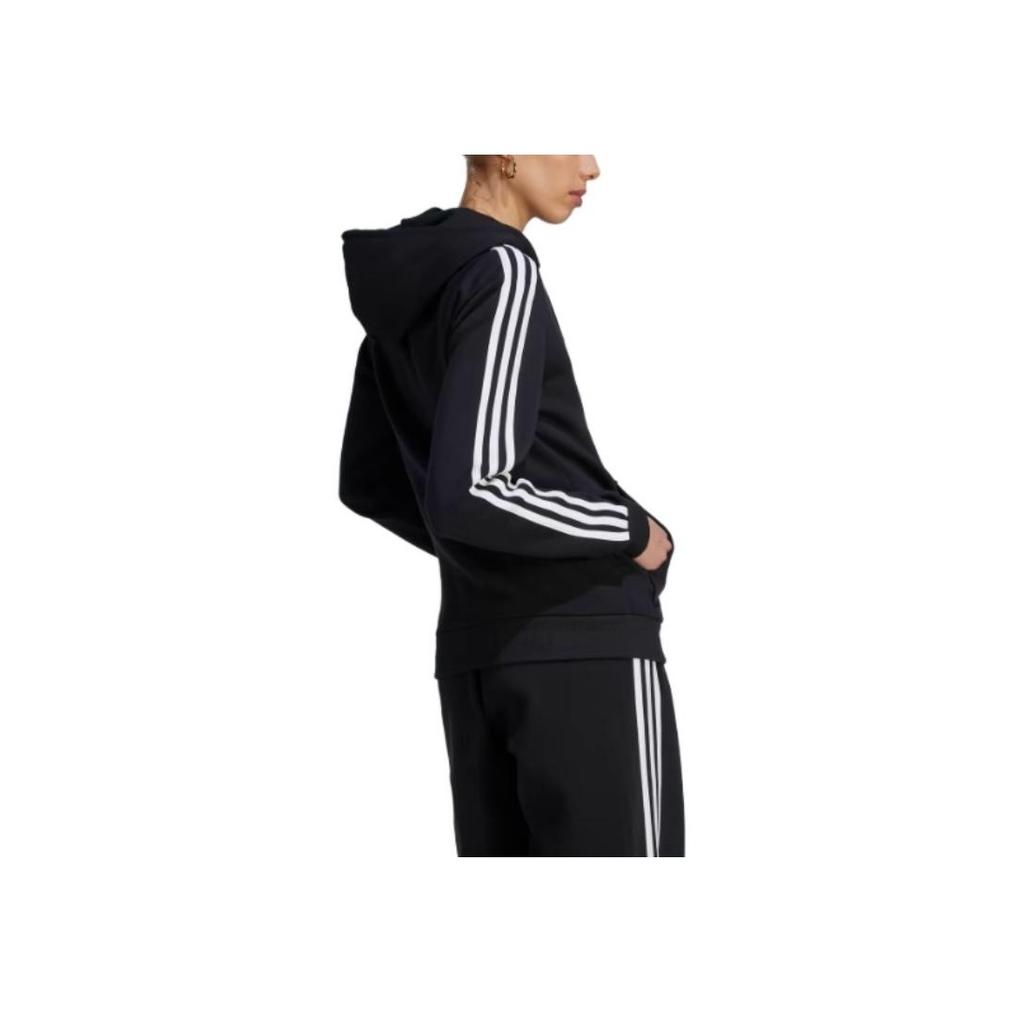 Adidas Striped Zip-Up Hooded Jacket With Long Sleeves Women Outerwear Black HZ5743