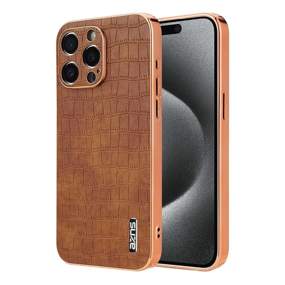 Alligator Style PU Leather Phone Case For iPhone 17 Air 15 16 14 13 12 11 Pro Max Plus Camera Protect Plating Shockproof Cover