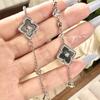 Italian Vintage Bratti Gray Mother Of Pearl Jewelry Set Clover Full White Shell Necklace Ring Earrings Women