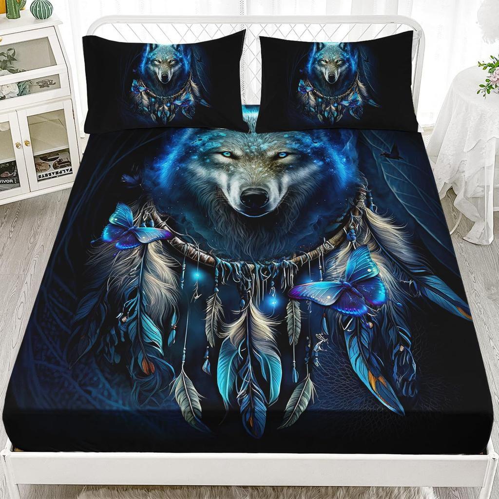 Purple Starry Night Galaxy Sheet Three-Piece Digital Printing Couple Outdoor Wolf Sheet Bedding
