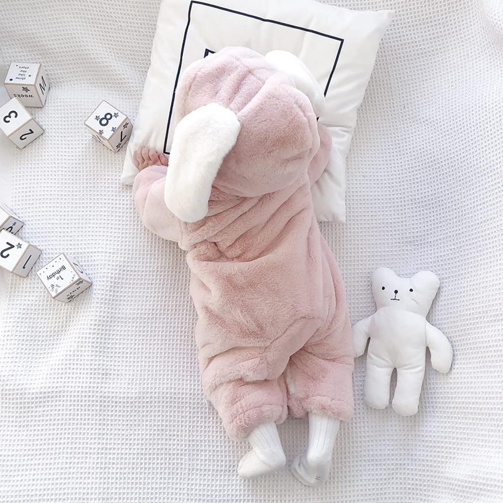 Famuka Winter Rabbit Baby Hooded Romper Fluffy Kigurumi Costume for Baby Shower Boys and Girls 100th Day Celebration Gift Coverall, Jumpsuit,