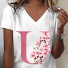 Pink Sakura Alphabet Graphic T Shirts Unisex Az 26 Alphabet Pink Flower Cartoon Tshirts Cherry Blossom Letters C Casual Tops