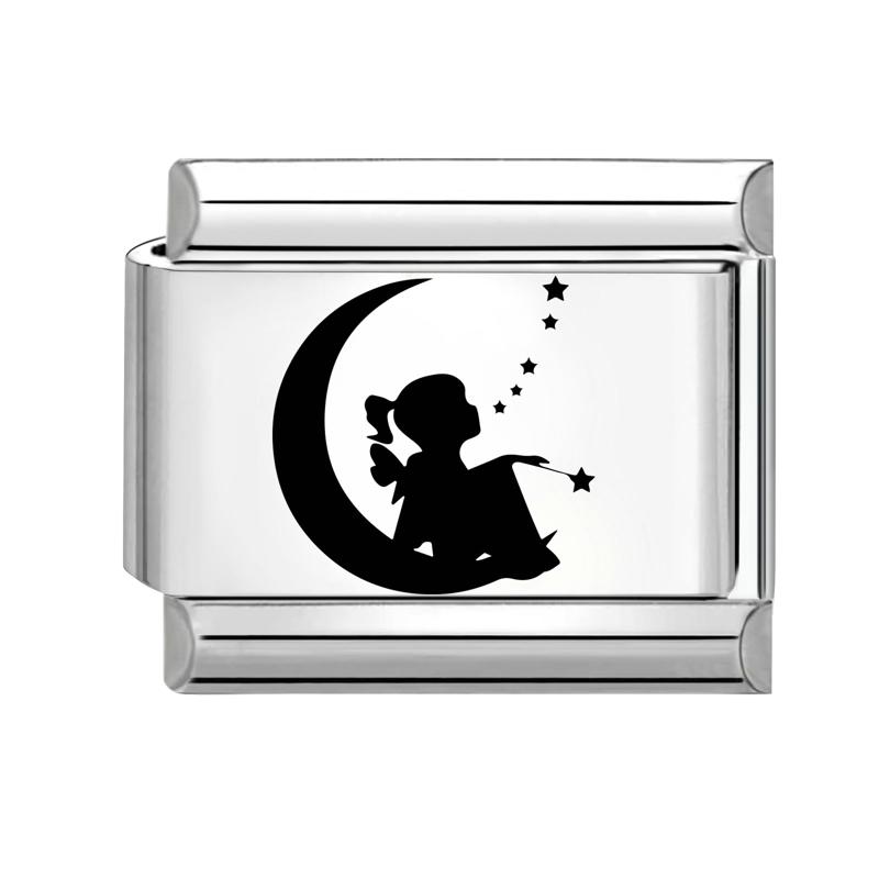 Laser Engraving Black Cartoon Cute Cat Dog DIY Italian Charm Links Fit 9mm Stainless Steel Bracelet Women Jewelry Making Gifts