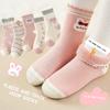5 Pairs Thickened Fleece Rabbits Pattern Children Girls Warm Socks Lovely Trendy Soft Comfortable Elastic Half Sock for Girls