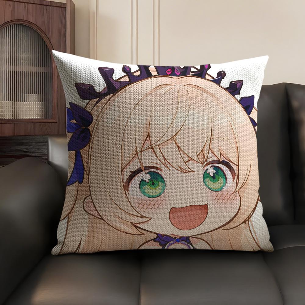 Fischl Cute Cute Genshin Impact Cushion Cover Natural Linen Organic Fabric Double-Sided Printing Sofa Home Decor Pillow Case