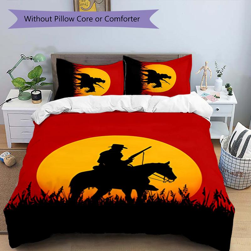 Juego de ropa de cama con estampado Red Dead Redemption de 3 piezas, juego de funda nórdica incluye funda nórdica y fundas de almohada, decoración de dormitorio perfecta para todas las estaciones y regalo