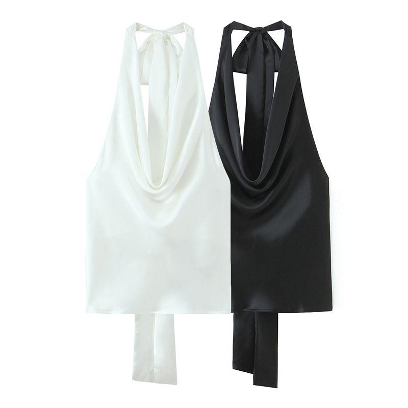 Zbzr Spring New Women clothes Western Style Versitile Fashion Simple Neck Collar Silk Satin Texture Top 2892650