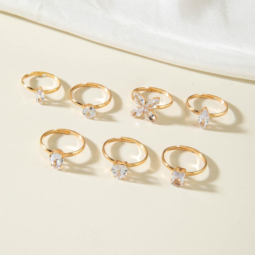 Jewelry Ins Premium Sense Gem Ring, Love Geometric Open Ring Set