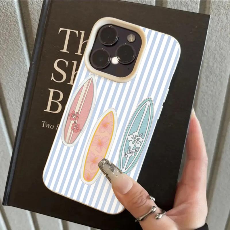 

Phone Case For iPhone 17 16 15 14 Plus 13 12 11 Pro Max 17 Air X XR XS Creative Surfboard Blue Striped Lychee Texture Soft Cover iPhone XR