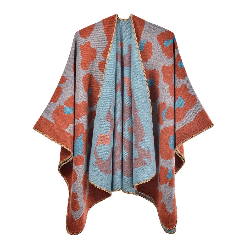 European and American Style Women's Scarf Fashion Leopard Shawl Autumn and Winter Pashmina Large Split Cape Thicken Warm Cloak