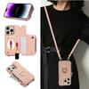 Ring Holder Crossbody Zipper Cards Solt Wallet Leather Case For iPhone 15 Pro Max 14 Plus 13 12 11 SE 2022 Makeup Mirror Cover