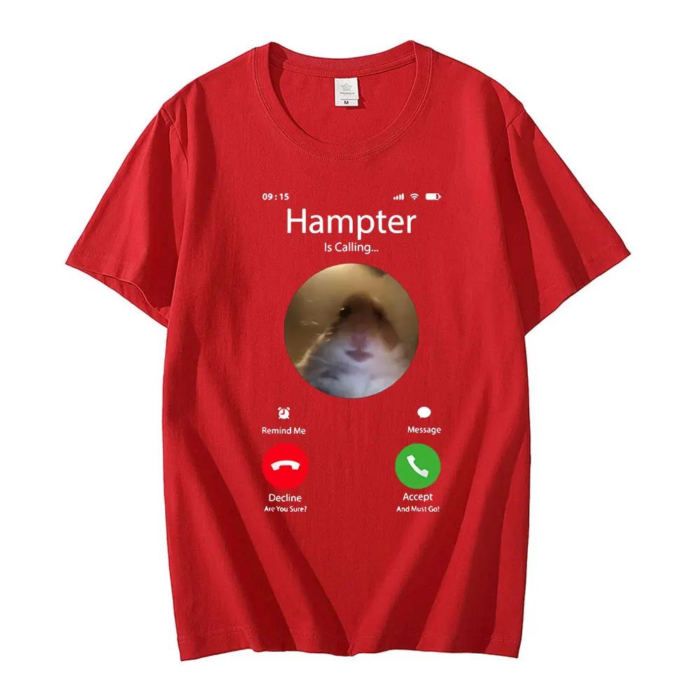 Dank Meme Hamster Staring Front Camera Hampter Calling Tshirt Fashion Short Sleeve Tshirts  Streetwear Unisex