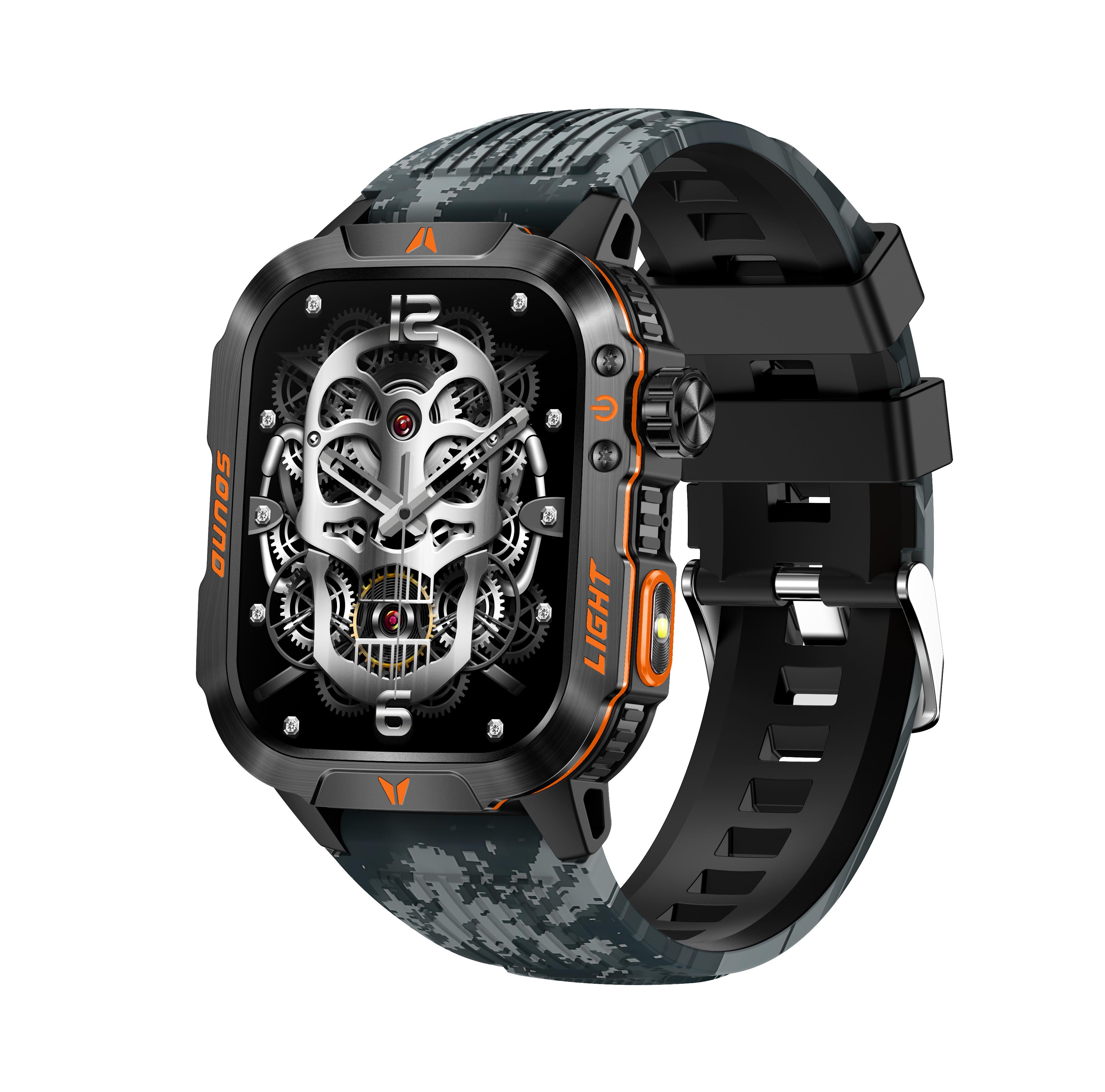 

Смарт-годинник QTLLBT Bluetooth-дзвінок Ліхтарик IP68 водонепроникний, військовий годинник 100+ спортивних режимів Сон, пульс, вимірювання кисню в крові