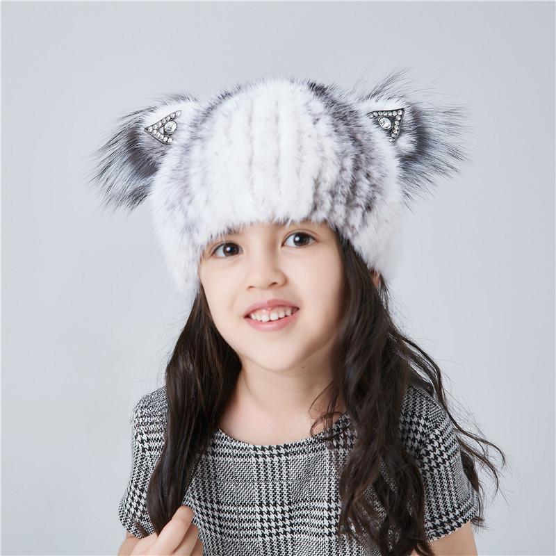 Autumn and winter new women's fur straw hat girls girls mink leather hat cat ears fox hair knitted hat ear hat