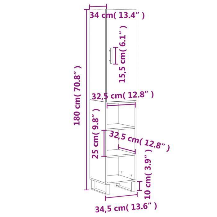 VidaXL Buffet haut Blanc 34,5x34x180 cm Bois d'ingénierie 3199001