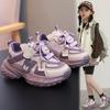 Girls Lightweight Running Sneakers Kids Soft Sole Casual Dad Shoes In Black Purple Mesh Upper