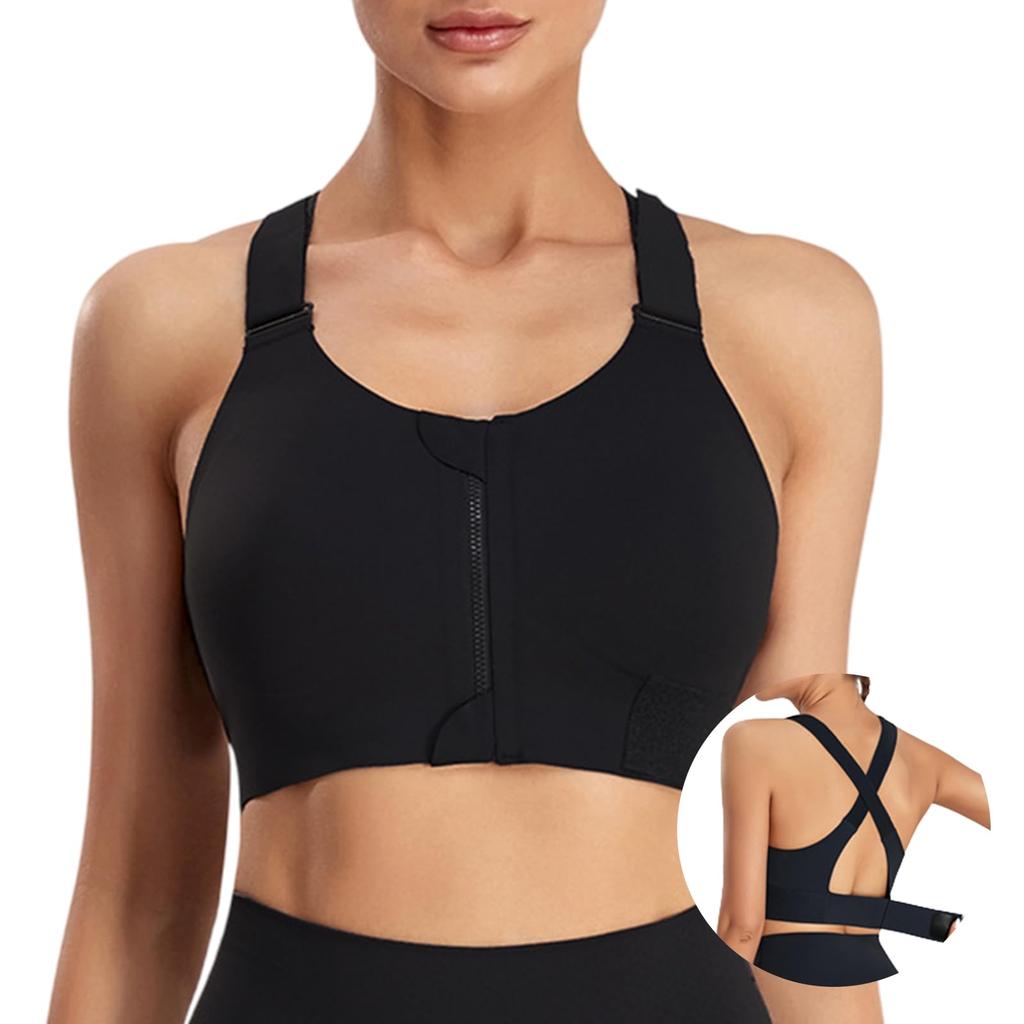 Veimia Sports Bra with Zipper High and Stretchy Perfect for and Yoga Women's Front, Support, Breathable, Design, Gym, Running, (Black, 3XL)