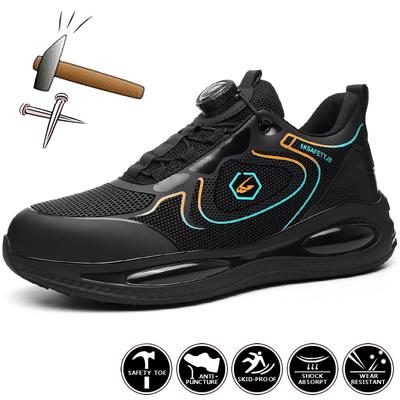 Scarpe antinfortunistiche impermeabili da uomo Sneakers da lavoro con bottoni rotanti Scarpe da lavoro traspiranti anti-sfondamento maschili Scarpe da uomo con punta in acciaio con cuscino d'aria