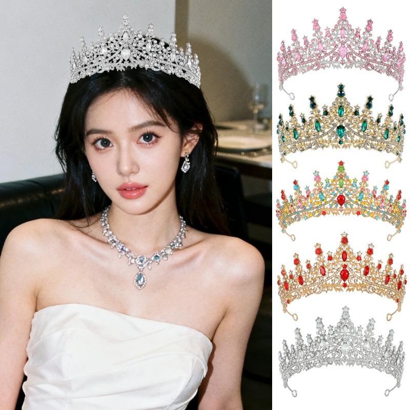 Ny lyxig brudkrona med fullständiga diamanter pannband bröllopsklänningstillbehör elegant temperament kristall brudkrona håraccessoarer