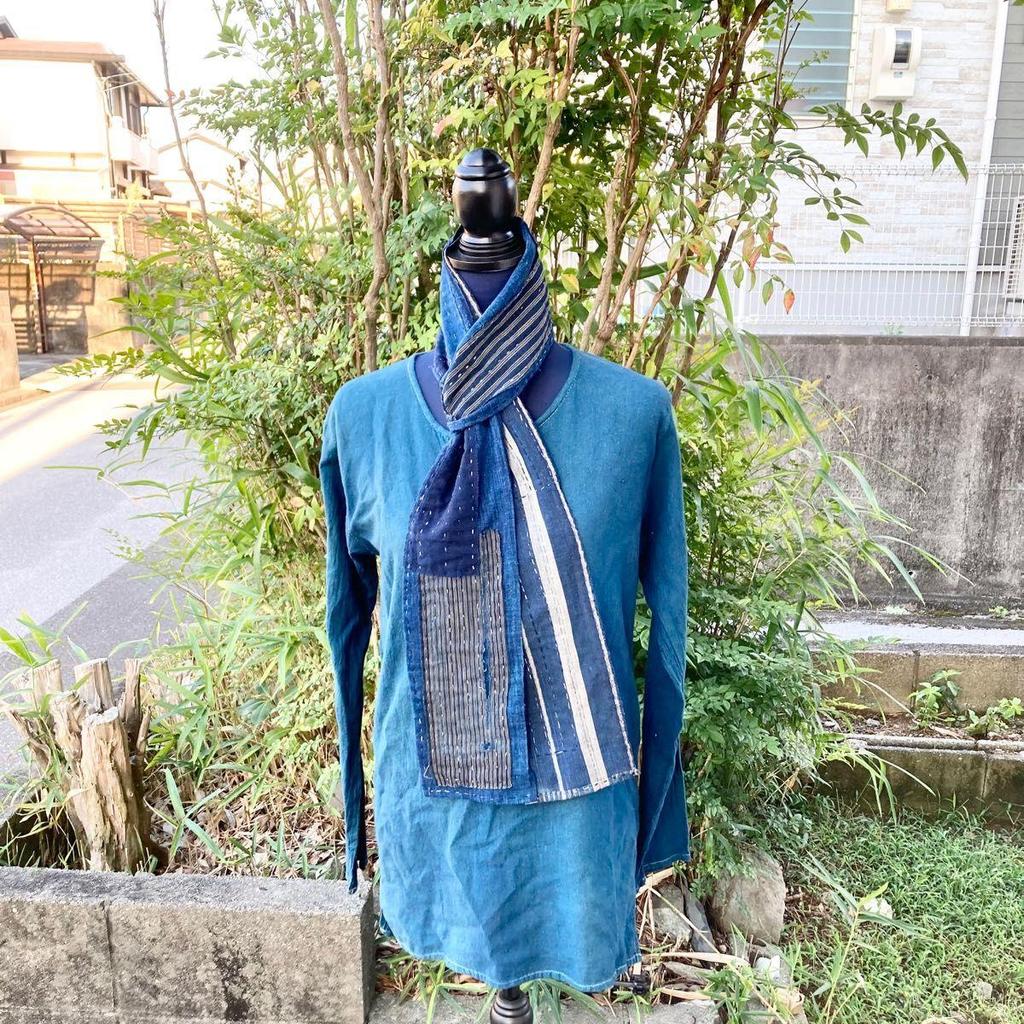 Used C29 Boro Stole Old Cloth Remake Indigo Dye Indigo Dye Patchwork Sewing Sashiko Boro Vintage