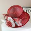 Fashion Hat Women Top Hat Elegant Organza Flower Wide Brim Sun Hat for Women Retro Style Party Banquet Accessory Foldable Beach