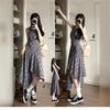 Retro Plaid Dress Women's Summer Temperament Waist Vest Skirt Design Sense Niche Irregular A-shaped Skirt Long Skirt