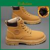 Thick Yellow Autumnwinter Plush Boots Winter Insulation Boots Vintage Work Clothes Shoes High Top British Style Thick Sole Leather Boots