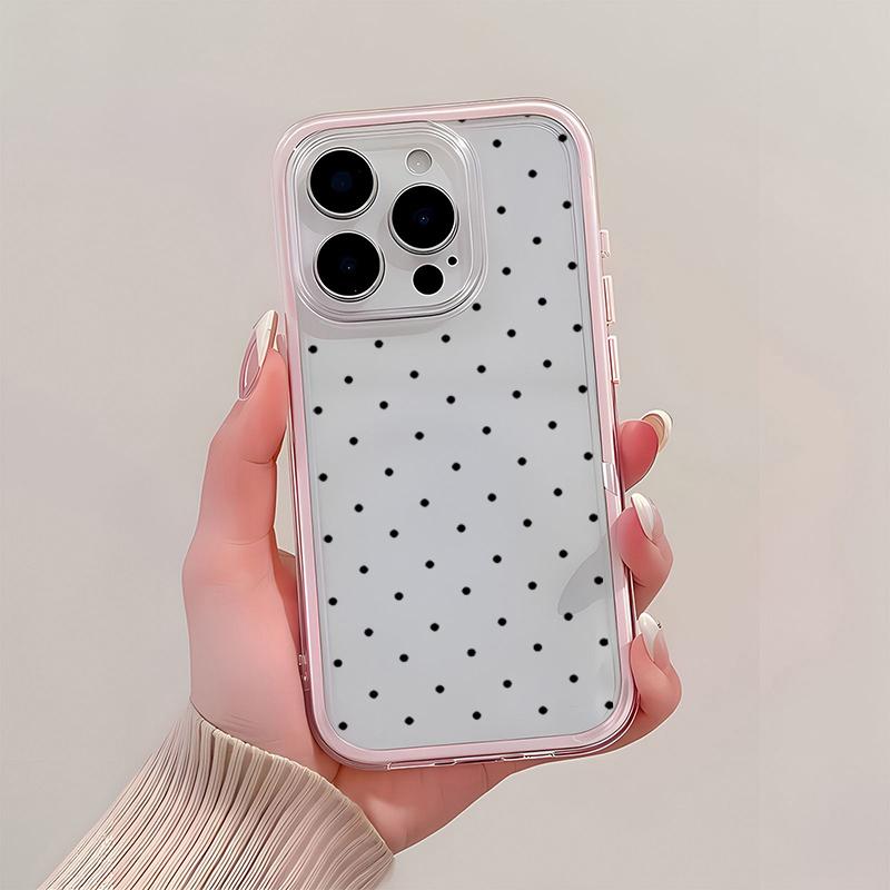 Black Polka Dots TPU Transparent Pink Phone Case For iPhone 17 16 15 Pro Max 14 13 12 11 Pro 14 Plus Shockproof Soft Cover