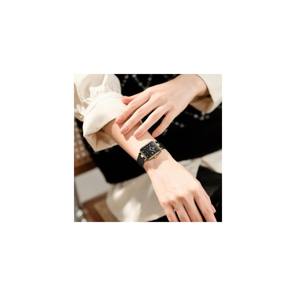 OLEVS Women's Classic Quartz Watch Gold-Black Silicone Band Elegant Design