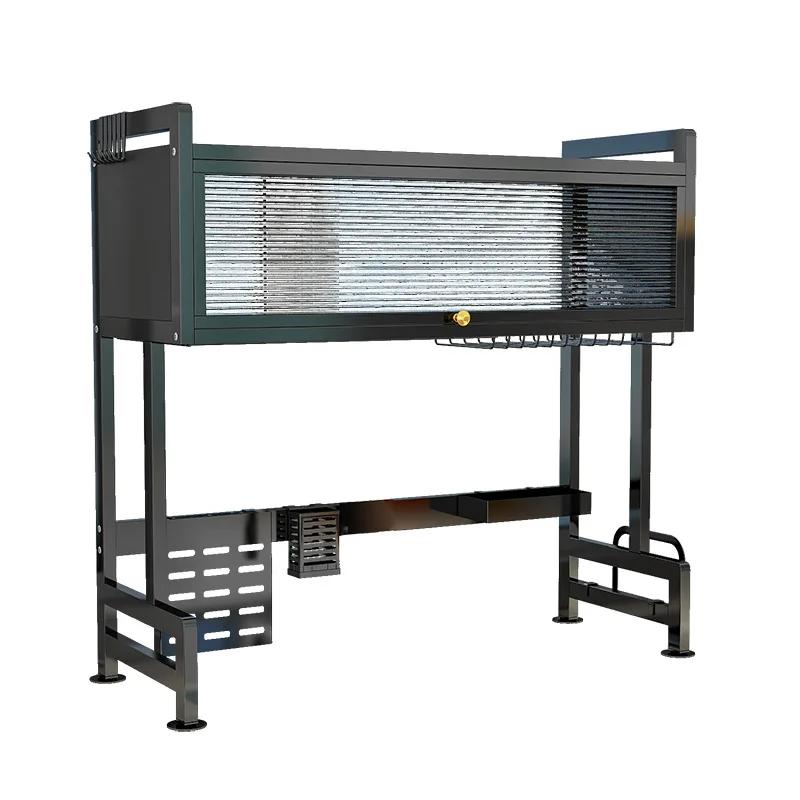 Kitchen Shelf Bowl Rack Sink Draining Rack Dish Rack Cupboard with Door Sink Storage Kitchen StorageRack Dust Adjustable Height