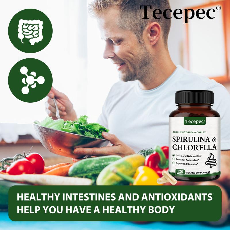 Spirulina & Chlorella Complex Capsules, Organic Green Superfood, 120 Capsules Dietary Supplement