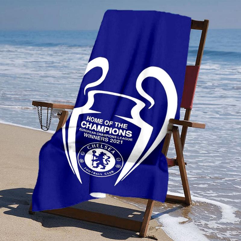 proof beach towel with Chelsea FC logo pattern - soft,absorbent,quick-drying,machine washable - perfect for swimming,camping,bathing