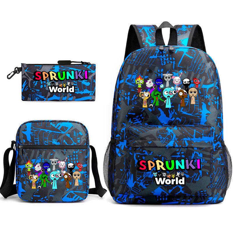 Rhythm Box Game Merchandise Elementary School Bag Sprunki Cartoon Starry Sky Backpack 3-piece Set D