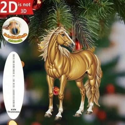 Ciondolo Cavallo Acrilico 2D Cavallo Realistico Decorazione Ornamento di Natale con Anello per Appendere Amanti dell'Equitazione Decorazione Festiva