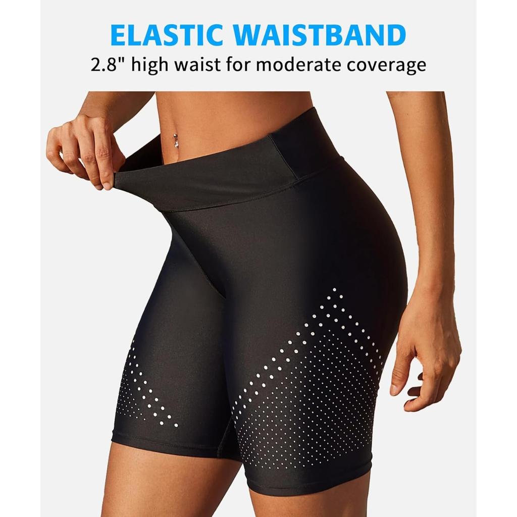 CHARMLEAKS Women's High Waisted Swim Shorts Dot Print Quick Dry UPF50+ Board Shorts with Liner